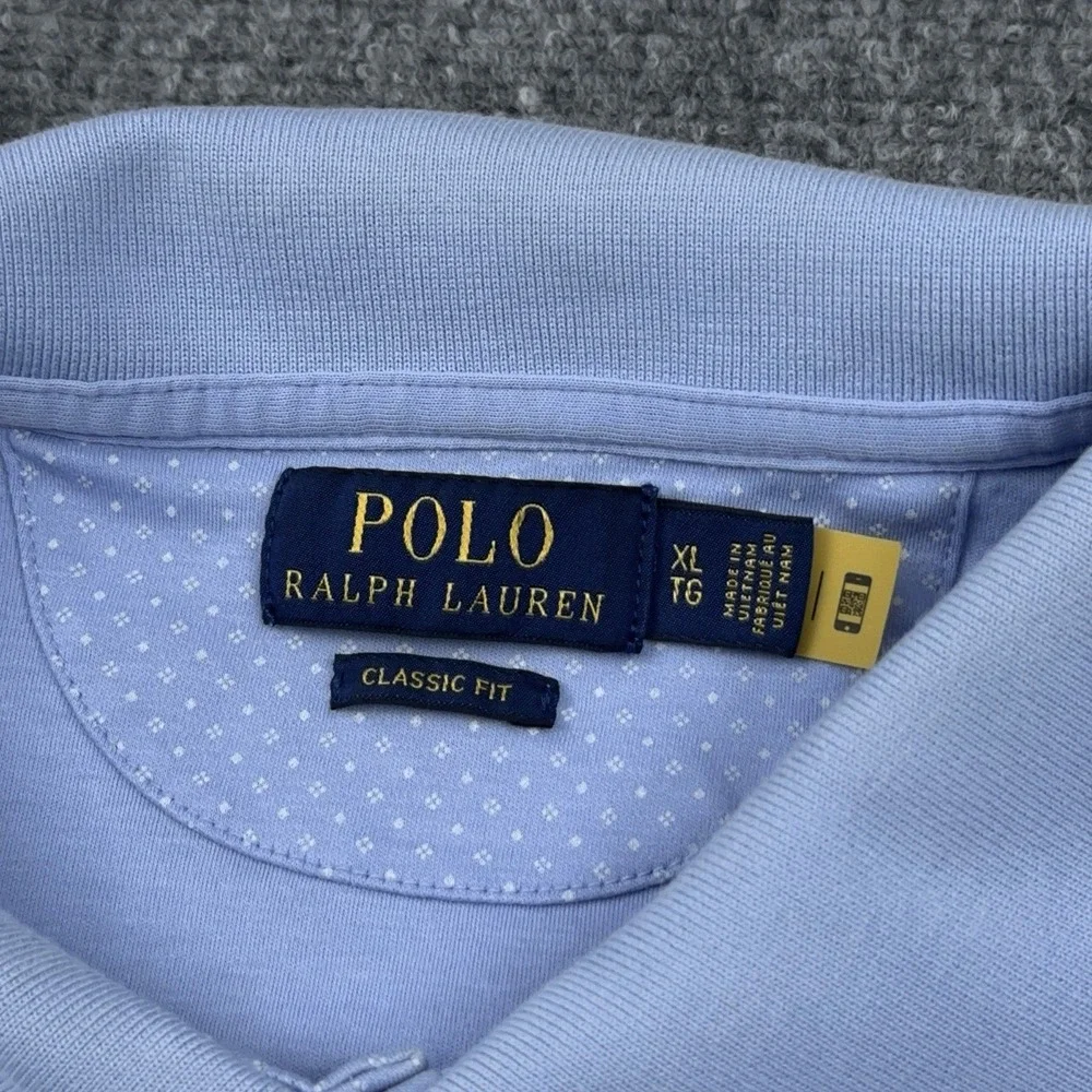 Polo Ralph Lauren‎ Classic Fit Knit Polo Shirt XL Blue Mini Dot Geometric Golf